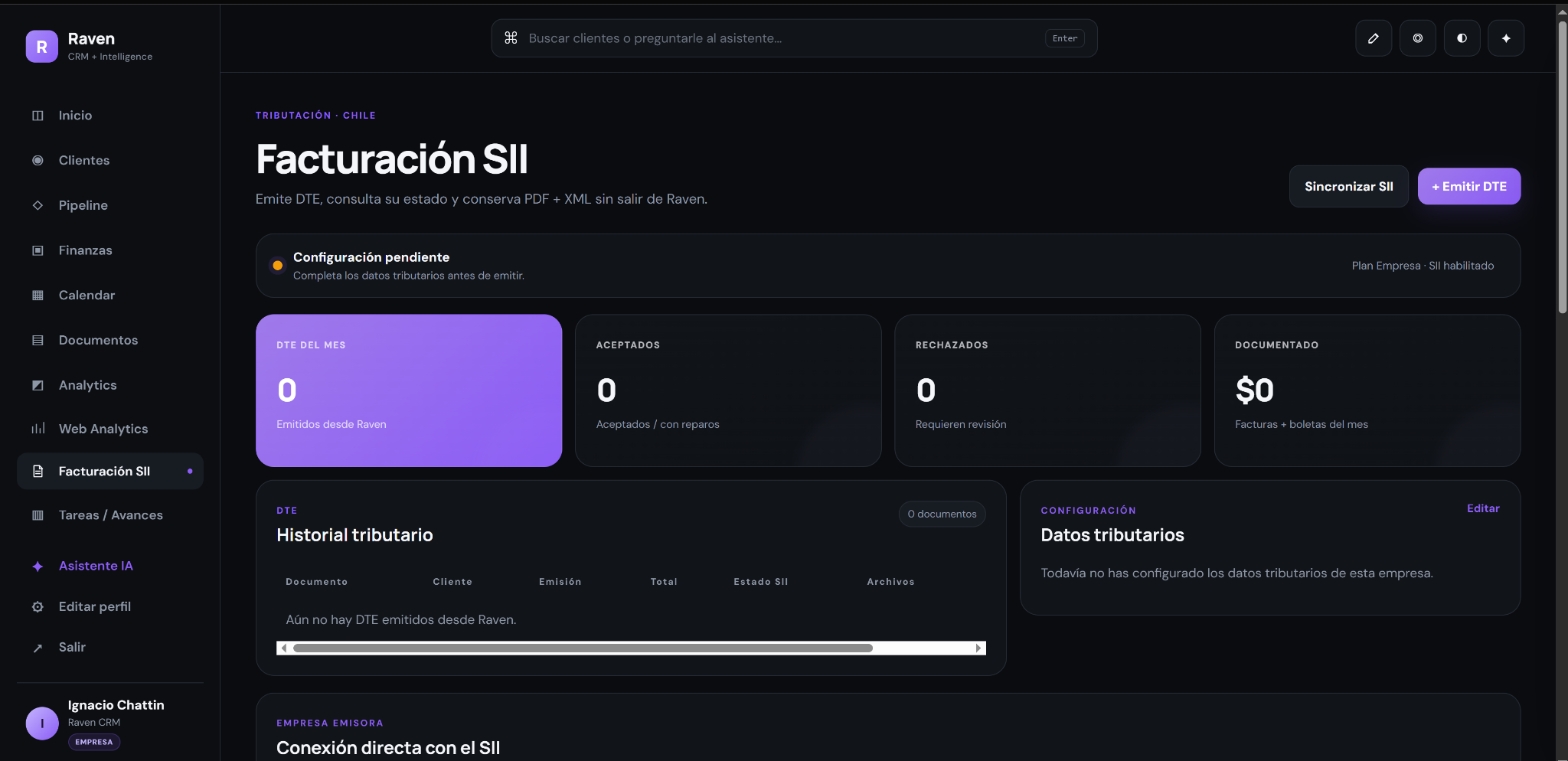 Captura real de Facturación SII en Raven CRM